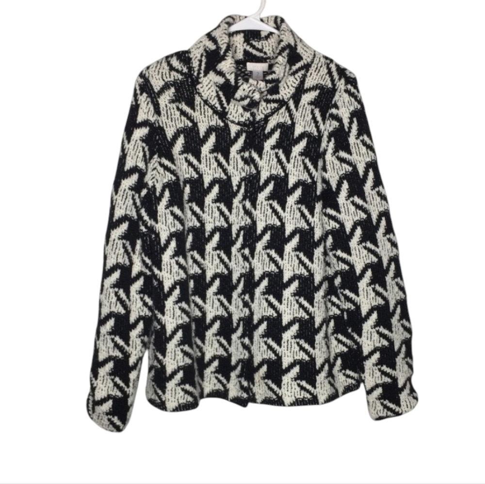 Chico’s Jacket Wool Blend Knit Cardigan Mock Neck